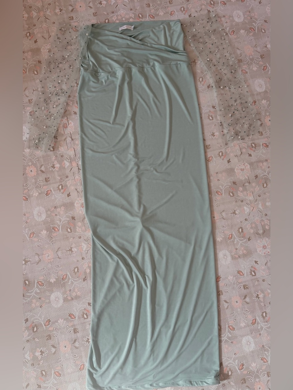 Anyuta Couture Maternity Gown with Pearl-Embellished Sleeves - Picture 2 of 5